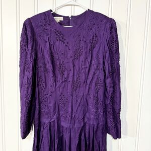 Vintage Marie St. Claire Purple Beaded Padded Shoulder Evening Dress Size 12